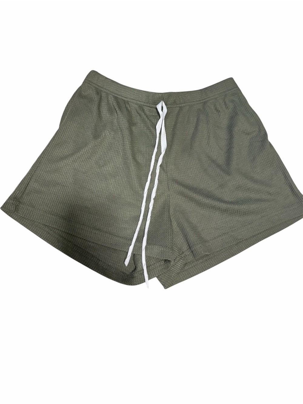 Shein small Women's Olive Green Waffle Knit Drawstring Lounge Shorts